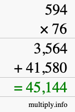 How to calculate 594 times 76 using long multiplication