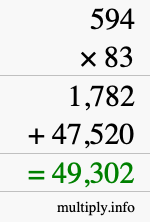 How to calculate 594 times 83 using long multiplication