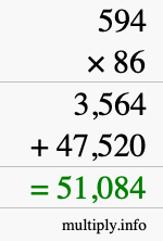 How to calculate 594 times 86 using long multiplication