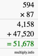How to calculate 594 times 87 using long multiplication