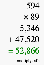 How to calculate 594 times 89 using long multiplication