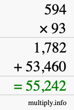 How to calculate 594 times 93 using long multiplication