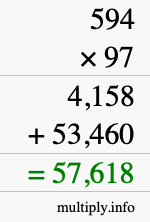 How to calculate 594 times 97 using long multiplication How to calculate 594 times 97 using long multiplication