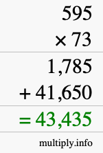 How to calculate 595 times 73 using long multiplication