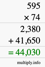 How to calculate 595 times 74 using long multiplication