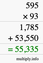 How to calculate 595 times 93 using long multiplication