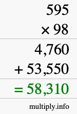 How to calculate 595 times 98 using long multiplication