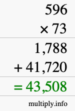 How to calculate 596 times 73 using long multiplication
