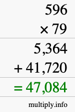 How to calculate 596 times 79 using long multiplication