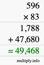 How to calculate 596 times 83 using long multiplication