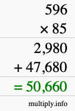 How to calculate 596 times 85 using long multiplication