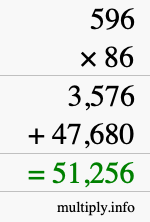 How to calculate 596 times 86 using long multiplication