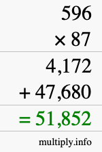 How to calculate 596 times 87 using long multiplication