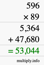How to calculate 596 times 89 using long multiplication