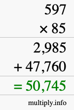 How to calculate 597 times 85 using long multiplication