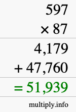 How to calculate 597 times 87 using long multiplication