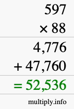 How to calculate 597 times 88 using long multiplication