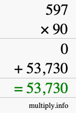 How to calculate 597 times 90 using long multiplication