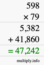 How to calculate 598 times 79 using long multiplication