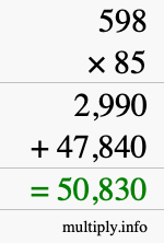 How to calculate 598 times 85 using long multiplication