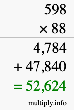 How to calculate 598 times 88 using long multiplication
