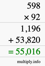 How to calculate 598 times 92 using long multiplication How to calculate 598 times 92 using long multiplication
