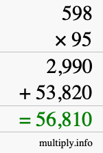 How to calculate 598 times 95 using long multiplication