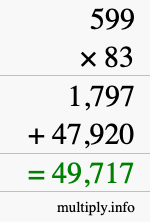 How to calculate 599 times 83 using long multiplication