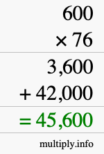 How to calculate 600 times 76 using long multiplication