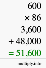 How to calculate 600 times 86 using long multiplication