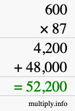 How to calculate 600 times 87 using long multiplication