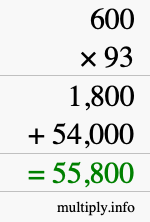 How to calculate 600 times 93 using long multiplication