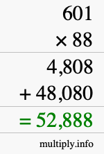 How to calculate 601 times 88 using long multiplication