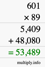How to calculate 601 times 89 using long multiplication