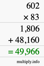 How to calculate 602 times 83 using long multiplication