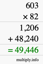How to calculate 603 times 82 using long multiplication