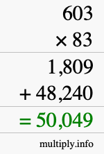 How to calculate 603 times 83 using long multiplication