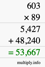 How to calculate 603 times 89 using long multiplication