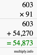 How to calculate 603 times 91 using long multiplication