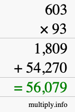 How to calculate 603 times 93 using long multiplication