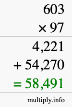 How to calculate 603 times 97 using long multiplication