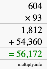How to calculate 604 times 93 using long multiplication