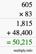 How to calculate 605 times 83 using long multiplication