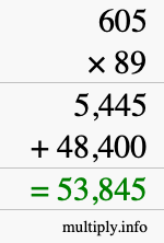 How to calculate 605 times 89 using long multiplication