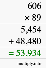 How to calculate 606 times 89 using long multiplication