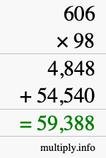 How to calculate 606 times 98 using long multiplication