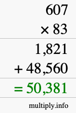 How to calculate 607 times 83 using long multiplication