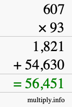 How to calculate 607 times 93 using long multiplication