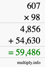 How to calculate 607 times 98 using long multiplication