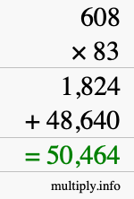 How to calculate 608 times 83 using long multiplication